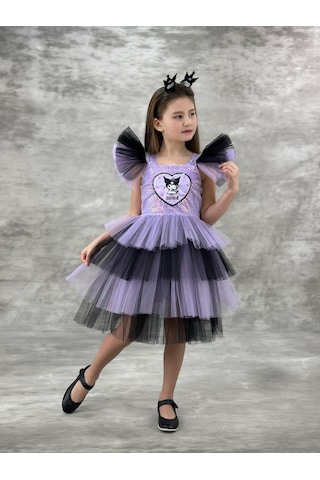 Sy Store Kuromi Temalı Lila Ve Siyah Tüllü Kız Çocuk Elbisesi