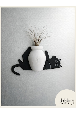 Kedi Bıyığı Toplayıcı Magnet-vazolu Buzdolabı Süs-2 Renkli Yatan Kedi Bıyığı Biriktirme Magnet Siyah