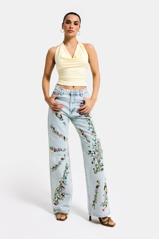 Itsbasic Kadın Kot Rengi 3s6-75 Straight Fit Çiçek Nakışlı Özel Tasarım Denim Jean Mavi