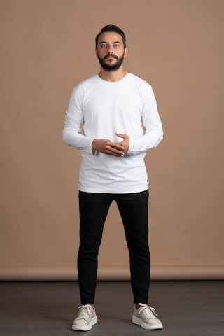 Regular Fit Bisiklet Yaka Rayon Kumaş Full Likralı Uzun Kol Sweatshirt Beyaz