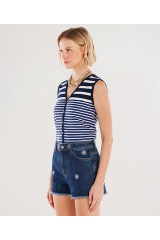 Yargıcı Nakış Detaylı Denim Şort 25ykbr8023x 515 Mavi