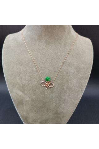 925 Ayar Gümüş Sonsuzluk Tema Yeşil Gül Modelli Harika Tasarım Altın Kaplama Kolye Gümüş