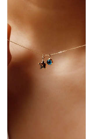 Diamine 14 Ayar Altın Nazar Boncuklu Yıldız Kolye