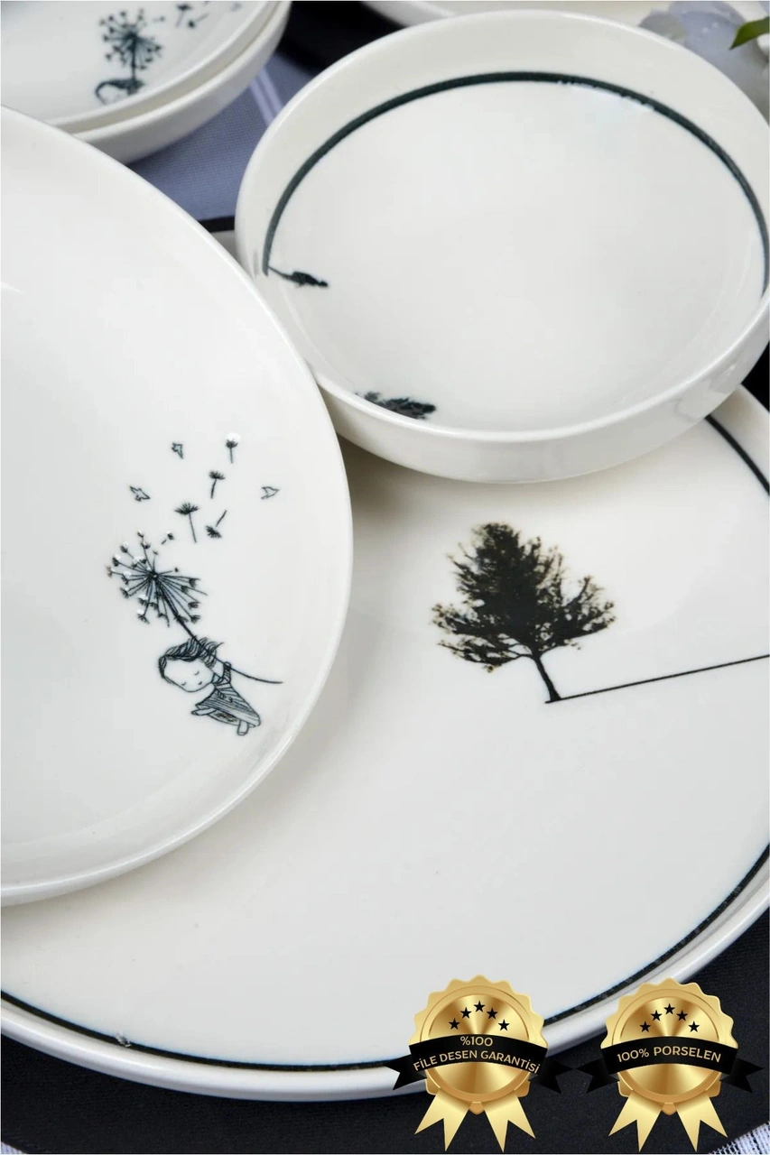 Düğüm 18 Parça 6 Kişilik Porselen Yemek Takımı Çok Renkli