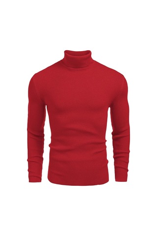 Polızeı Erkek Slim Fit Boğazlı Triko Kazak Esnek Dokulu Kırmızı