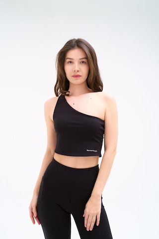 Normal People Luma - Crop Tek Omuz Bra Şeftali Dokulu Peach Skin Kumaş Siyah