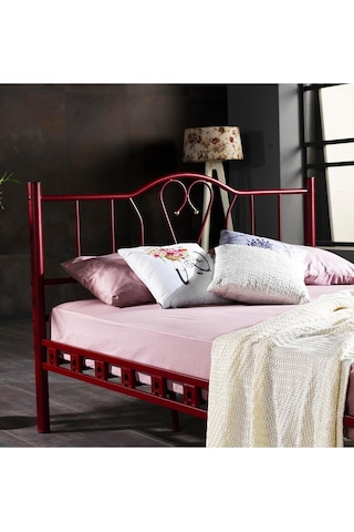 Argimo Orkide Çift Kişilik Ferforje Metal Karyola Bordo 120 x 200
