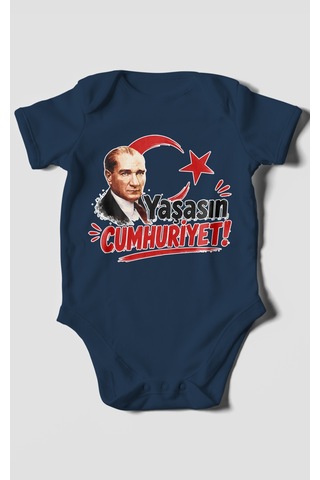Morivokids Yaşasın Cumhuriyet Kısa Kollu Bebek Body %100 Pamuk Lacivert