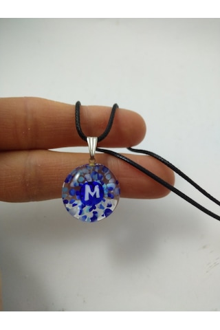 Cam Harf Kolye – Handmade El Yapimi Murano– (M) Harfi Modeli Gümüş