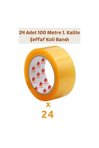 24 Adet 100 Metre Hotmelt Koli Bandı 1. Kalite Şeffaf Renkli, Güçlü Yapışkan, Kağıda Yapışır 24 Adet