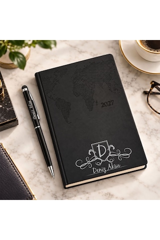 Bk Gift Kişiye Özel 378 Termo Deri Tarihli Ajanda & Siyah Touch Pen Tükenmez Kalem-11