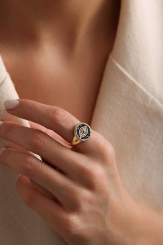 Evil Eye Altın Yüzük Opal Taş Özel Tasarım T13595 Renkli
