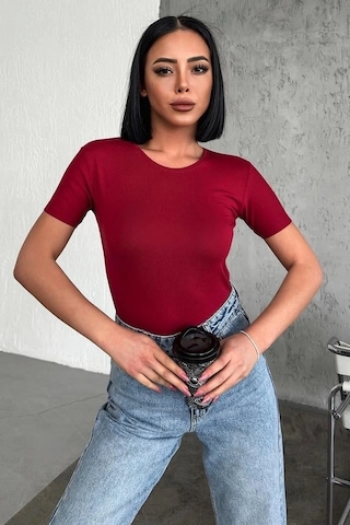Online Kapsulavm Avm Alışveriş Rahat Ve Şık Kısa Kollu Bisiklet Yaka Likralı Viskon Penye Body Bordo Çok Renkli