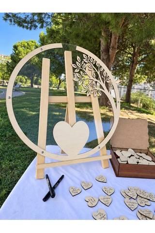 Öğretmenler Gününe Özel Akçaağaç Zeytin Ağacı Yuvarlak Hatıra Anı Kutusu (50 CM) Kalem ve Şövale Hediyeli