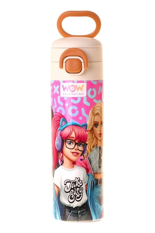 Wow Generation 520 Ml Girl Friends Baskılı Kırmızı Kız Çocuk Çelik Termos Matara Çift İçim Kilitli Kapak - W6062