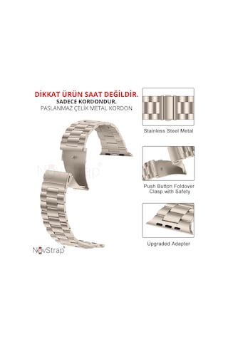 Novstrap Apple Uyumlu Watch 42mm 44mm 45mm 49mm Seri 4 5 6 7 8 Se Ultra Kordon Starlight Klasik Metal Çelik