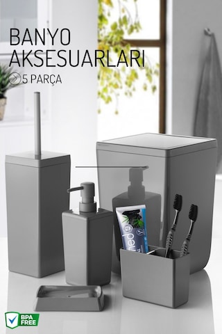 Nandy Home 5 Parça Modern Tasarımlı Biga Banyo Seti Gri