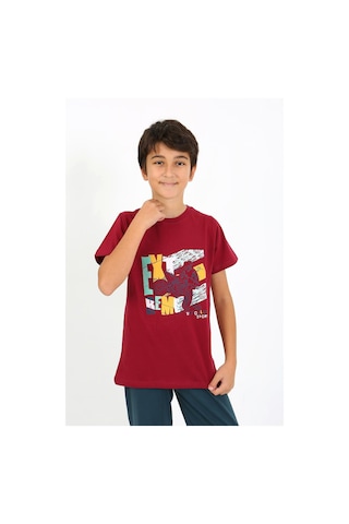 Akbeniz Erkek Çocuk Kısa Kol Penye Pijama Takım 20758 Bordo