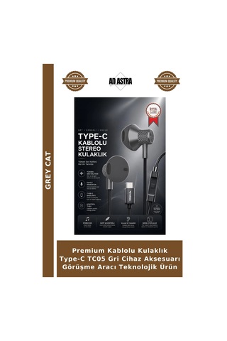 Premium Kablolu Kulaklık Type-c Tc05 Gri Cihaz Aksesuarı Görüşme Aracı Teknolojik Ürün