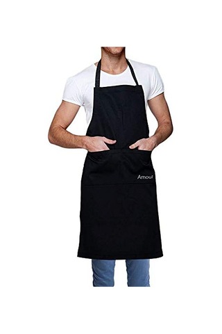 Garson Şef Barista Mutfak Önlüğü, Cepli Uzun Bel Ayarlanabilir Boyun Kemeri, Su Geçirmez Önlük Erkekler Yetişki