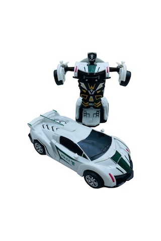 Robota Dönüşen Polis Arabası Lamborghini Oyuncak Transformers Bugatti Robot Araba Beyaz - Mavi