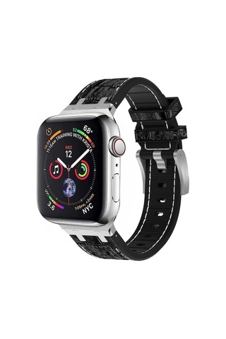 Novahub İos Watch Uyumlu 2023 44mm Timsah Dokusu Sıvı Silikon Saat Bantı Gümüş Beyaz Siyah, Kırmızı Renk Seçenekle/i
