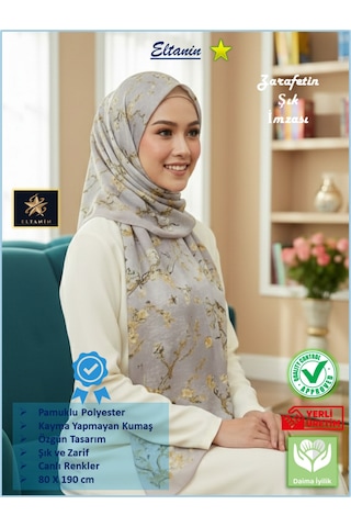 Eyfel Pamuklu Soft Özel Seri Şal Etnik & Çiçekli Desen, Orjinal, Tesettür Giyim, Yeni Koleksiyon Lila - Sarı