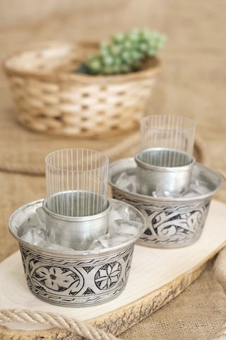 Bakır Ehlikeyf Oyma Nakışlı Gümüş Renk (Kalaylı) (2'li)