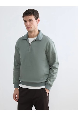 Lc Waikiki Mavi Polo Yaka Yarım Fermuarlı Erkek Sweatshirt