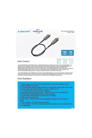 Oh08 10metre Fiber Optik Hdmı 2.1 Kablo - 8k 60hz / 4k 120hz - Earc Hdr Destekli Görüntü Aktarıcı