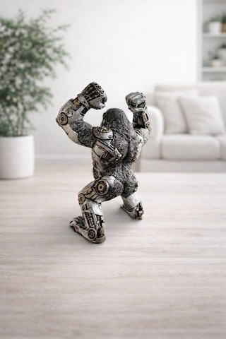 Dekoratif Mekanik Goril Biblo 28 Cm Metal Görünümlü Modern Heykel Obje