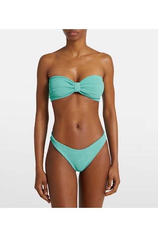 Deep Beach Straplez Dokulu Kumaş Bikini Takım Yeşil
