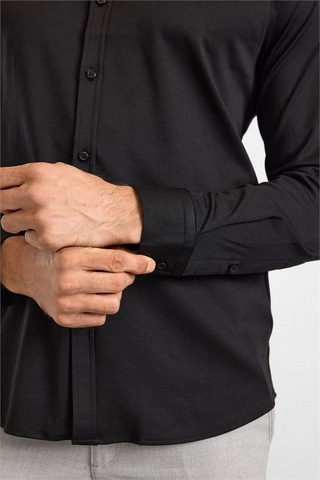 Süvari Siyah Slim Düğmeli Yaka Manşetli Casual Gömlek Sgm2025500003-s09