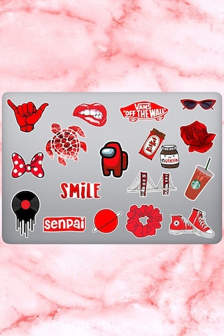 Kırmızı Temalı Laptop Notebook Tablet Sticker Seti 18 Adet Diğer
