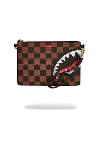 Sprayground Peeking Character Check Pouchette, Kahverengi Unisex El Ve Omuz Çantası El Çantası