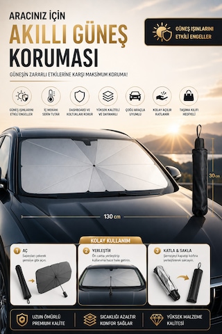 Araç Ön Cam Güneşlik Şemsiyesi Uv Korumalı Katlanabilir Oto Güneşlik Isı Yansıtıcı Ön Cam Gölgelik Tüm Araçlara Uyumlu