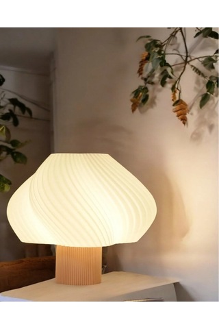 Aura Modern Tasarım Masa Lambası , Komidin Aydınlatma Şık Abajur - Krem Beyaz Çok Renkli