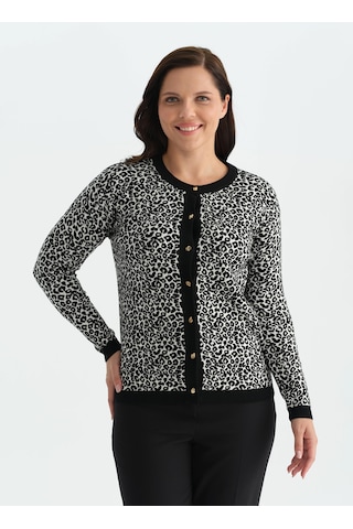 Selen Siyah Kadın Bisiklet Yaka Leopar Hırka 26ksl4205