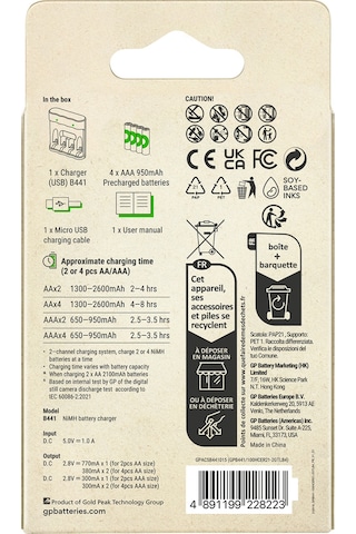 Gp B441 Usb Pil Şarj Cihazı 4 Adet 950 Aaa İnce Pilli Set