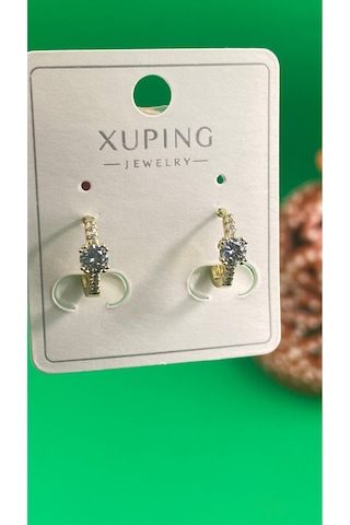 Xuping 14k Altın Renginde Tek Taş Detaylı Küçük Halka Küpe Gold