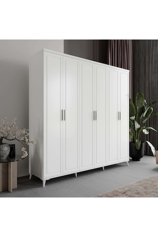 Milas 6 Kapaklı Komple Mdf Beyaz Gardırop Elbise Dolabı