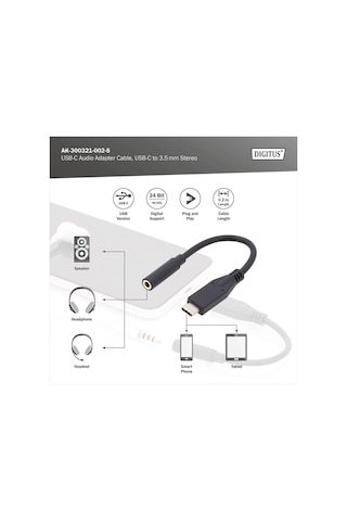 Dıgıtus Usb Type-c Ses Adaptörü / Dönüştürücü, Type-c/st - 3,5 Mm Ja