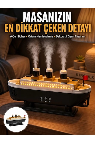 Hepsi 7 Renk Ortam Işıklı Dekoratif Gemi Tasarım Hava Nemlendirici Difüzör Yeni Nesil Najmaddin