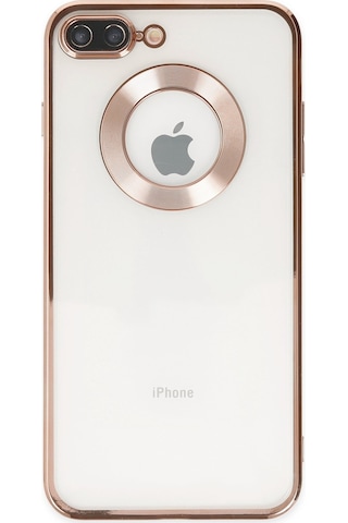 Apple Uyumlu iPhone 7 Plus Kapak Yanları Renkli Lens Korumalı Logo Gösteren Şeffaf Luxury Kılıf - Gold