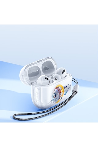 Apple Uyumlu AirPods Pro Kılıf Desenli Koruyucu Benks Casebang Departure Explore Silikon Kılıf Mavi-Sarı