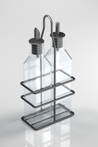 Teknotel 2'li Cam Şişeli Yağdanlık Sosluk Sirkelik Standı Mg022 Siyah