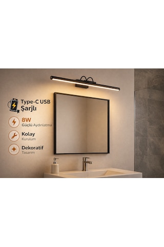 Sarjlı Led Flüt Resim Aplik 8w 3200k Gün Işığı 50cm Duvar Tipi Ayna/tablo Üstü Dekoratif Işık Ip20 Iç Mekan Kullanım Siyah