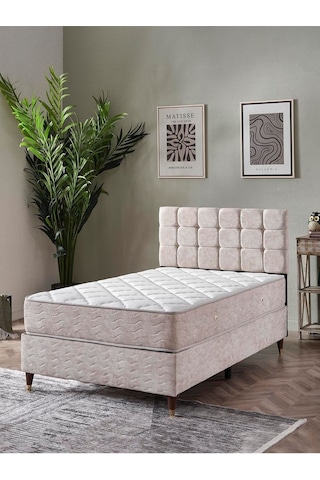 Beehanem 120x200 Bengü Baza Başlık Yatak Set Krem 120 X 200