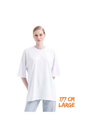 Pxm - %100 Pamuklu Oversize Tişört Kırık Beyaz Kırık Beyaz