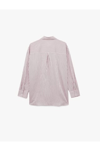 Koton Klasik Yaka Düğmeli Uzun Kollu Oversize Viskon Gömlek Pembe Çizgili 6sal60078ıw Pembe Çizgili